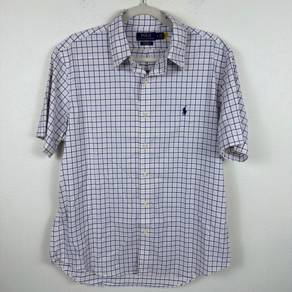 Polo Ralph Lauren Mens Large Classic Fit Performance Shirt Short Sleeve Check